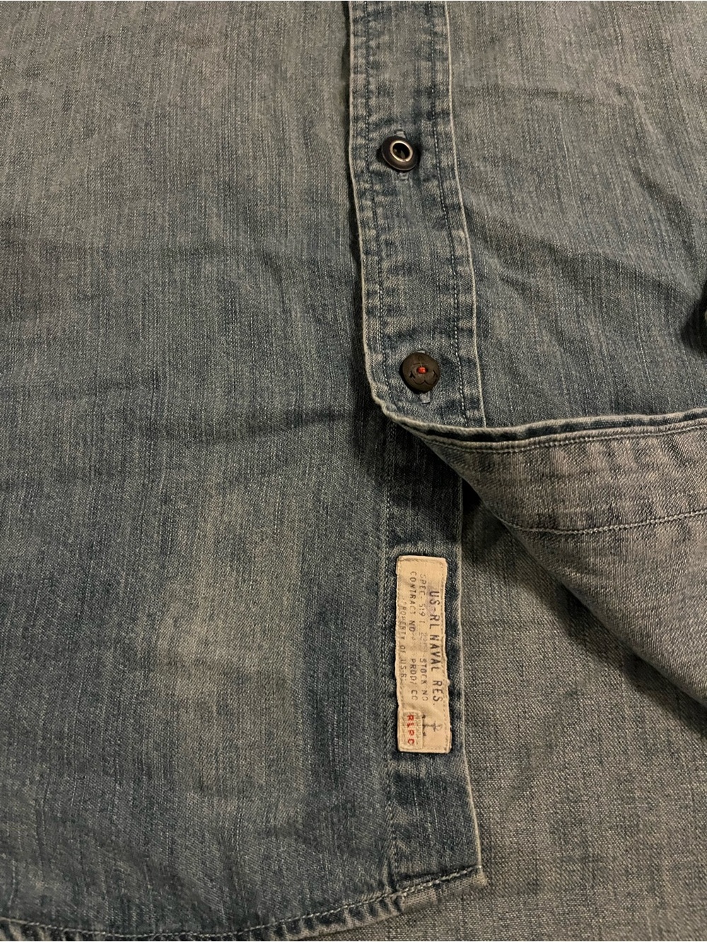 VTG 90’s Polo Ralph Lauren RL Naval Res Chambray Denim Long Sleeve Shirt LARGE - Picture 6 of 9